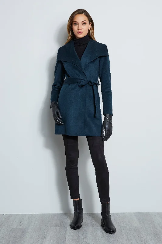 Tahari Double Face Wool Lightweight Wrap Coat