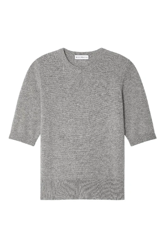 White & Warren Cashmere Elbow Sleeve Tee in Grey Heather