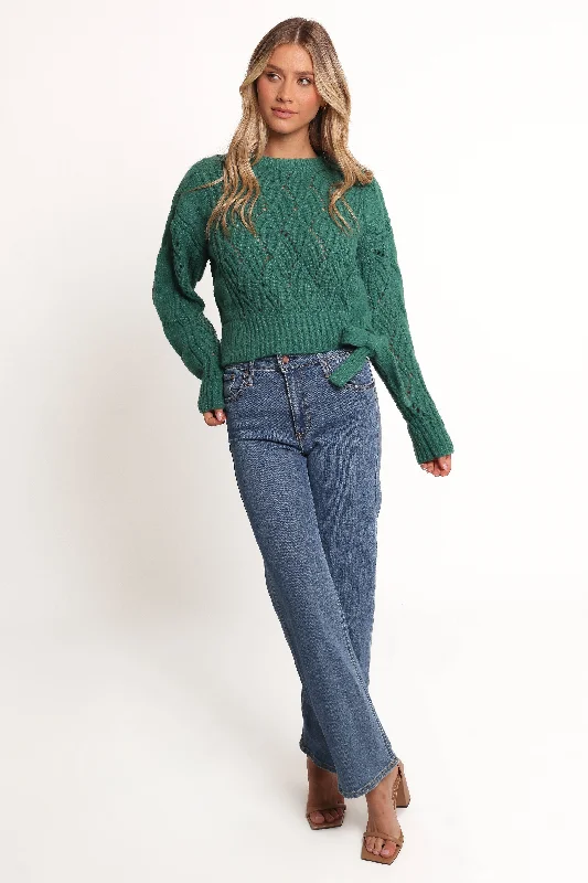 Birdie Tie Side Knit Sweater - Emerald