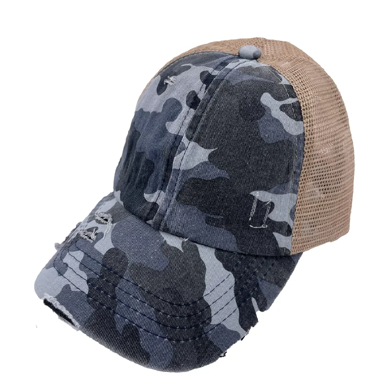 BT-783 C.C Criss Cross Pony Caps BLUE CAMO/BEIGE