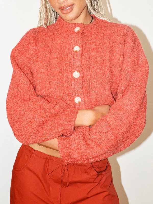 Cable Knit Cardigan - Red