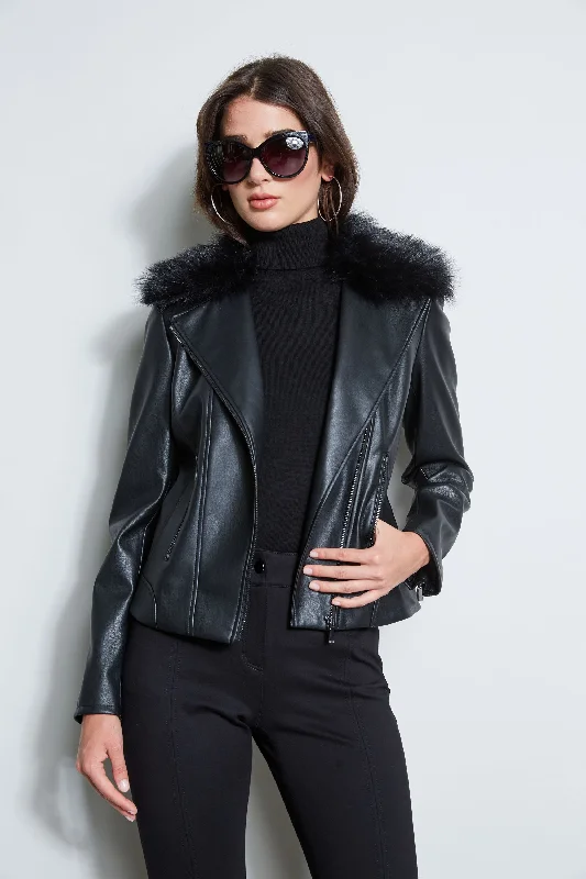 Faux Fur Collar Moto Jacket