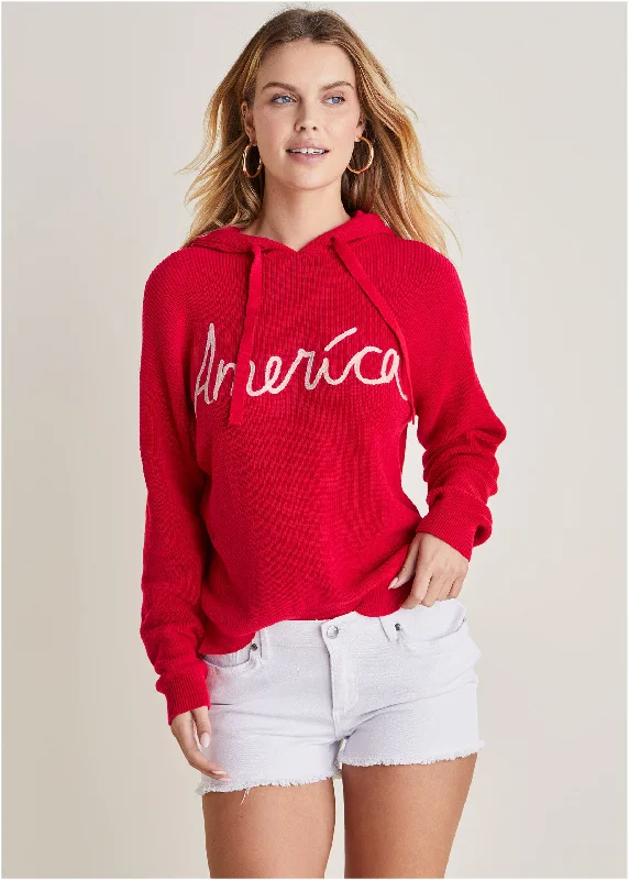 America Hoodie Sweater - Racing Red Multi