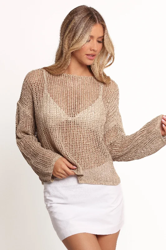 Desiree Open Weave Knit Sweater - Beige