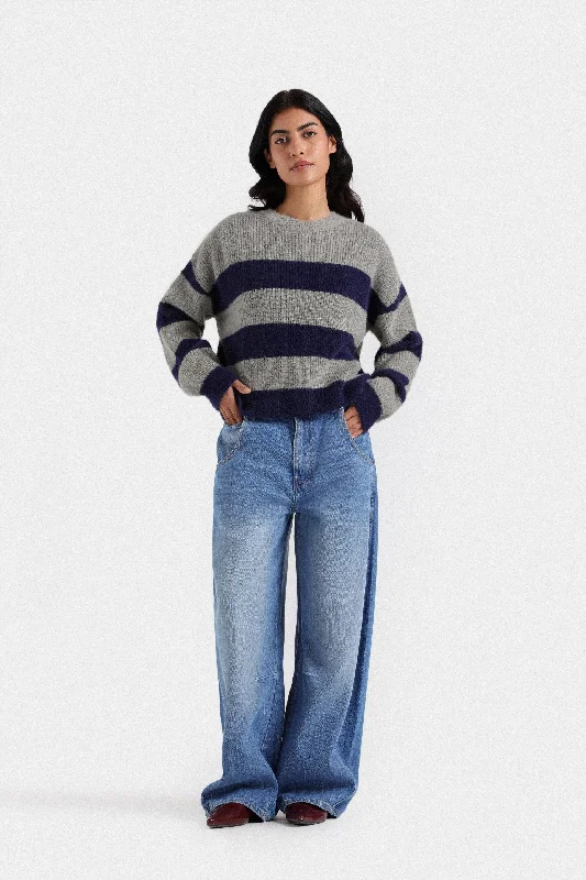 Crew Neck Striped Cropped Sweater