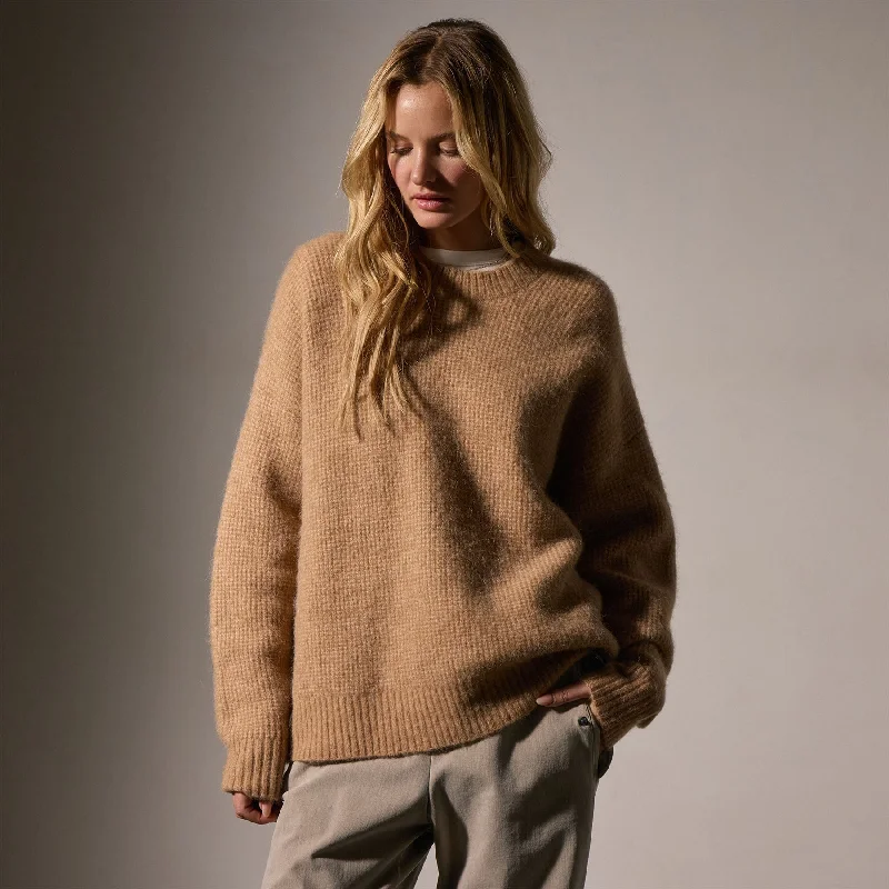 Oversized Waffle Knit Crew - Camel