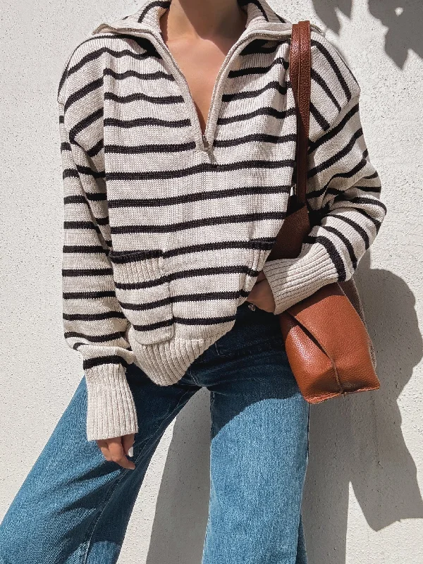 Classica Stripe Quarter Zip Sweater