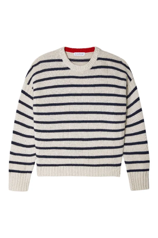 White & Warren Cashmere Striped Crewneck
 in Ivory-Navy