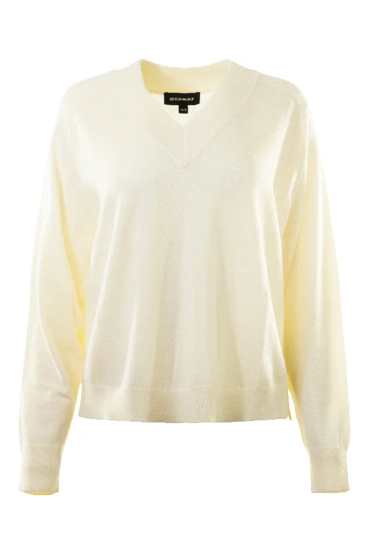 Repeat Cashmere Wool V-neck Sweater in Cream