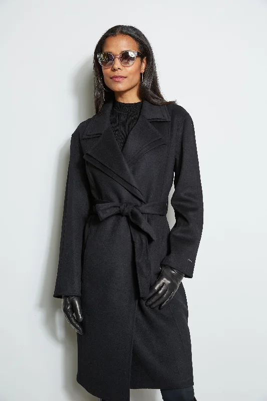 Tahari Double Face Wool Blend Collar Wrap Coat