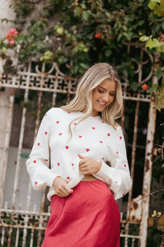 Xadie All Over Mini Heart Sweater - Cream/Red