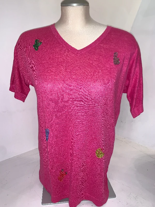 Estheme Cactus Motif Knit V-Neck