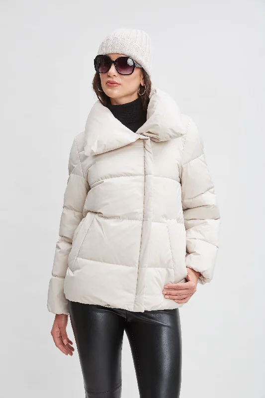 Tahari Asymmetric Short Puffer Coat