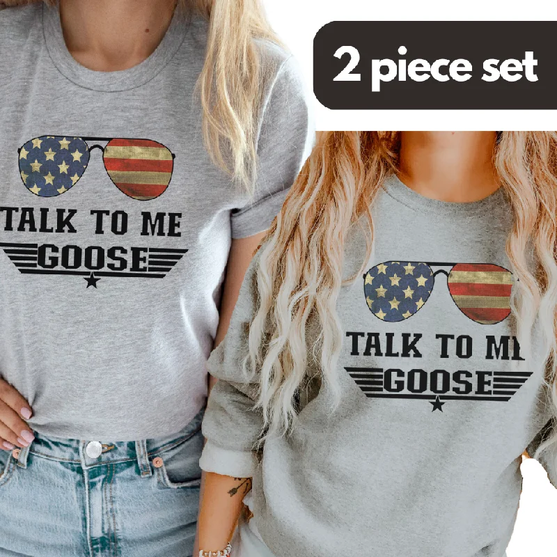 Talk To Me Goose Tee & Sweater Bundle Set- Heather Grey