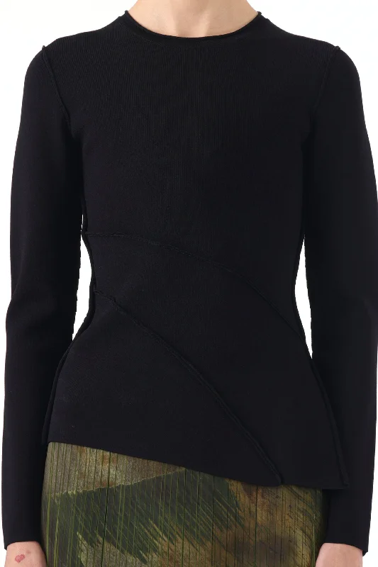 ASYMMETRICAL SEAMED CREW NECK SWEATER