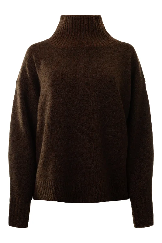 White & Warren Cashmere Blend Stand Neck Sweater in Umber-Black Marl