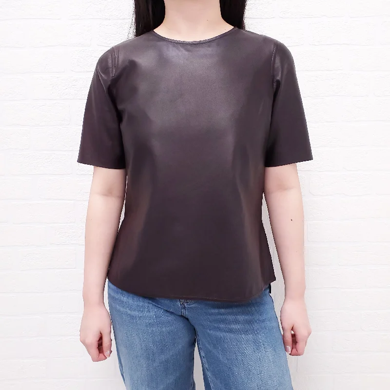 VINCE BROWN LEATHER SHORT SLEEVE TOP - SIZE S