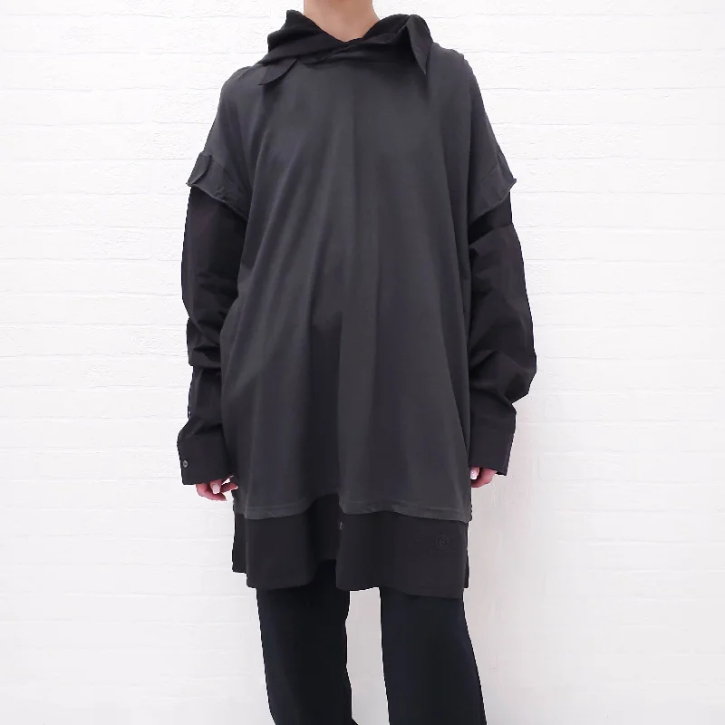 MM6 MAISON MARGIELA BLACK HOODED LAYERED LONG-SLEEVE T-SHIRT - SIZE XL