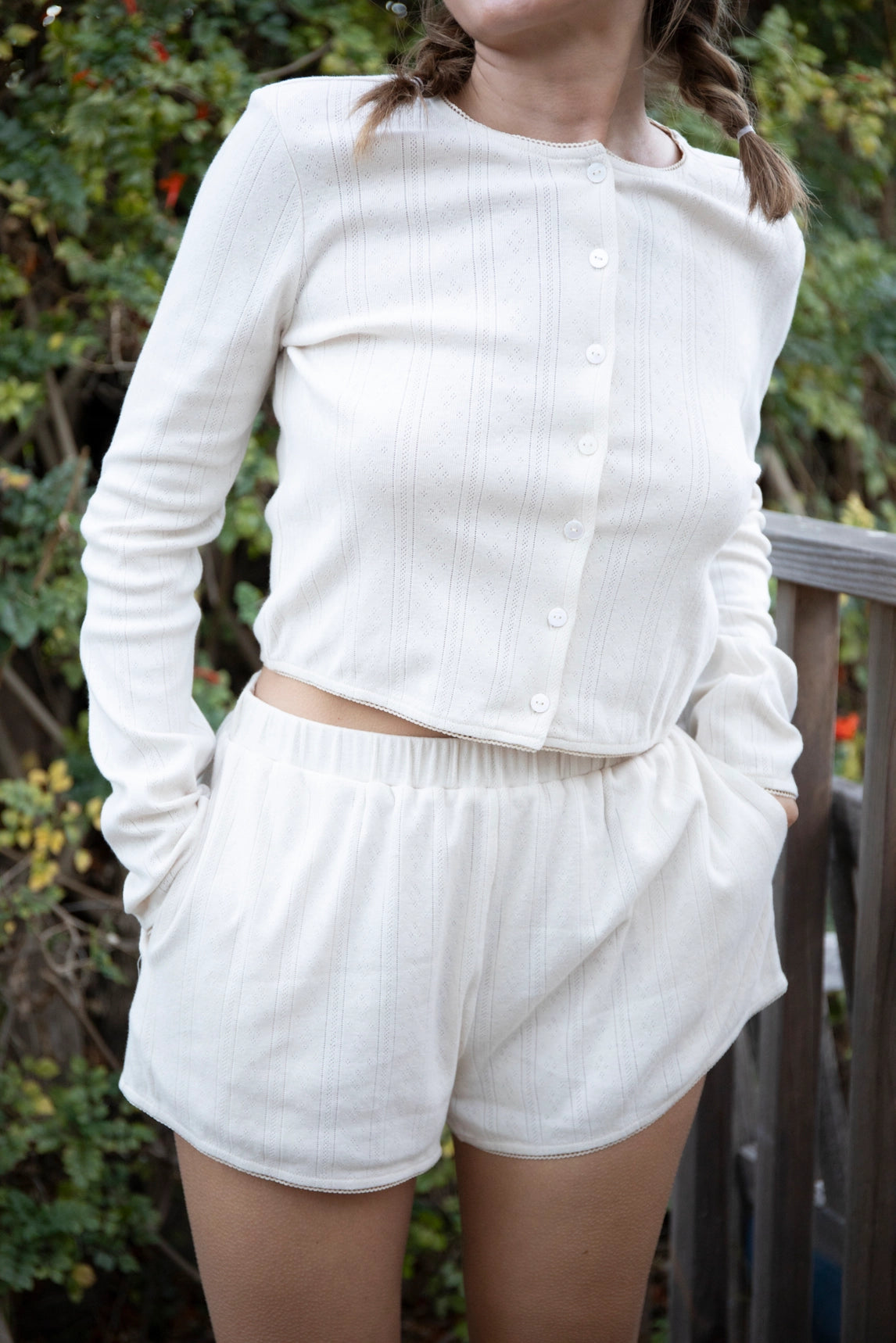 Basic Pointelle Cardigan - Cream