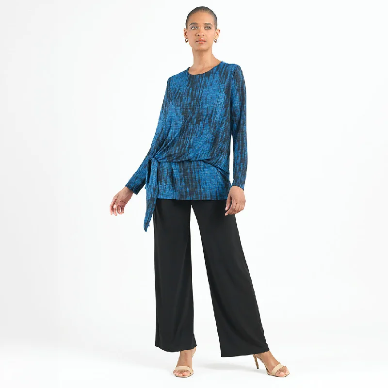 Crinkle Pleat - Blouson Overlay Side Tie Detail Top - Water Ripple-Cobalt