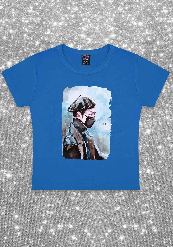 Taehyung Photo Kpop Y2K Baby Tee Cherrykitten Stylish Women's Neon