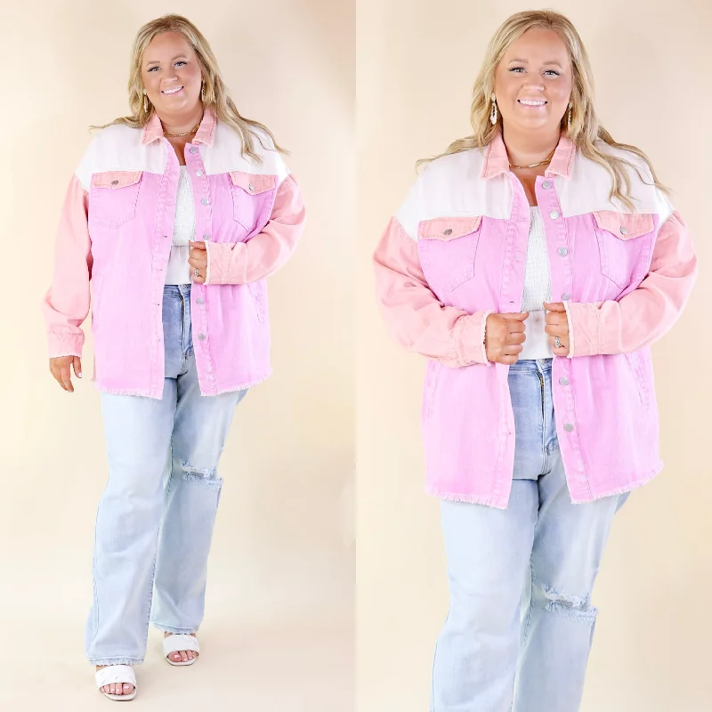 Style Mentor Color Block Button Up Jacket in Coral and Pink