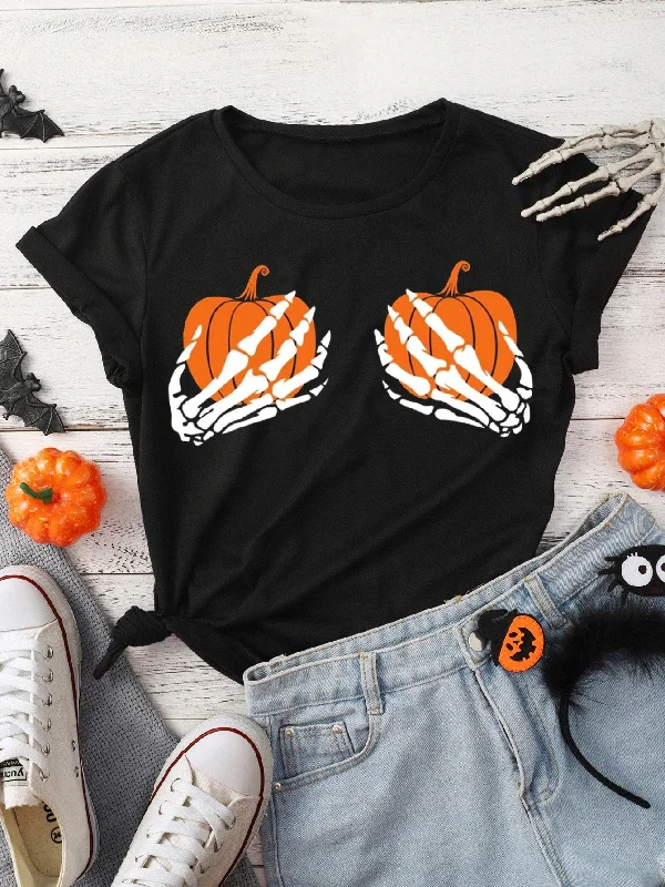 Casual Halloween Short Sleeve Round Neck Regular Women T-Shirt