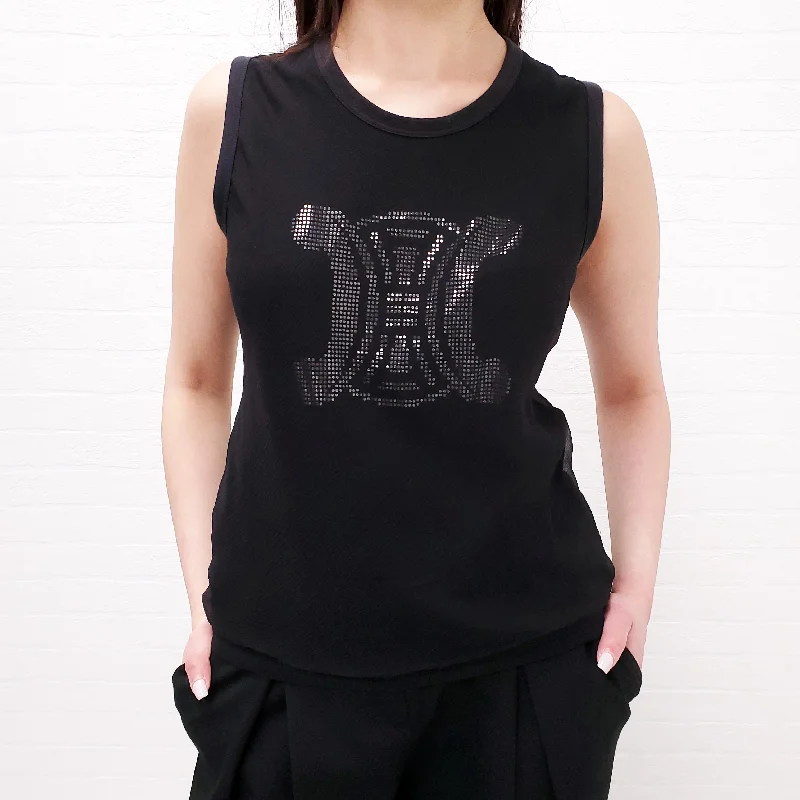 CELINE VINTAGE BLACK TRIOMPHE TANK TOP - SIZE M