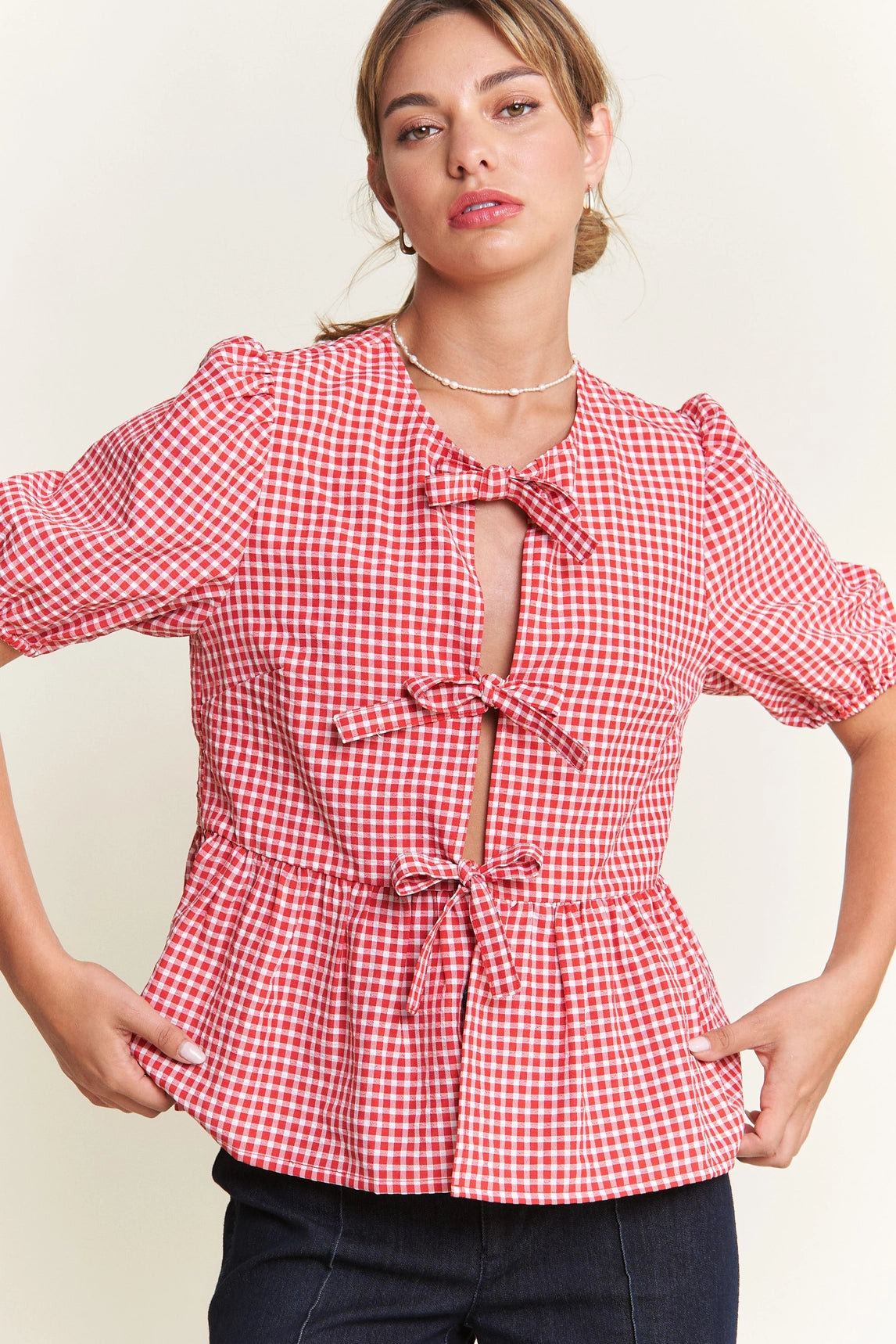 Poppy Gingham Tie Top