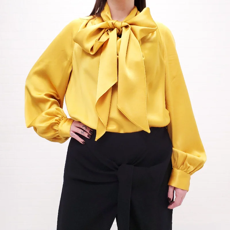 OSCAR DE LA RENTA MARIGOLD COWL NECK BLOUSE WITH TIE - SIZE 14