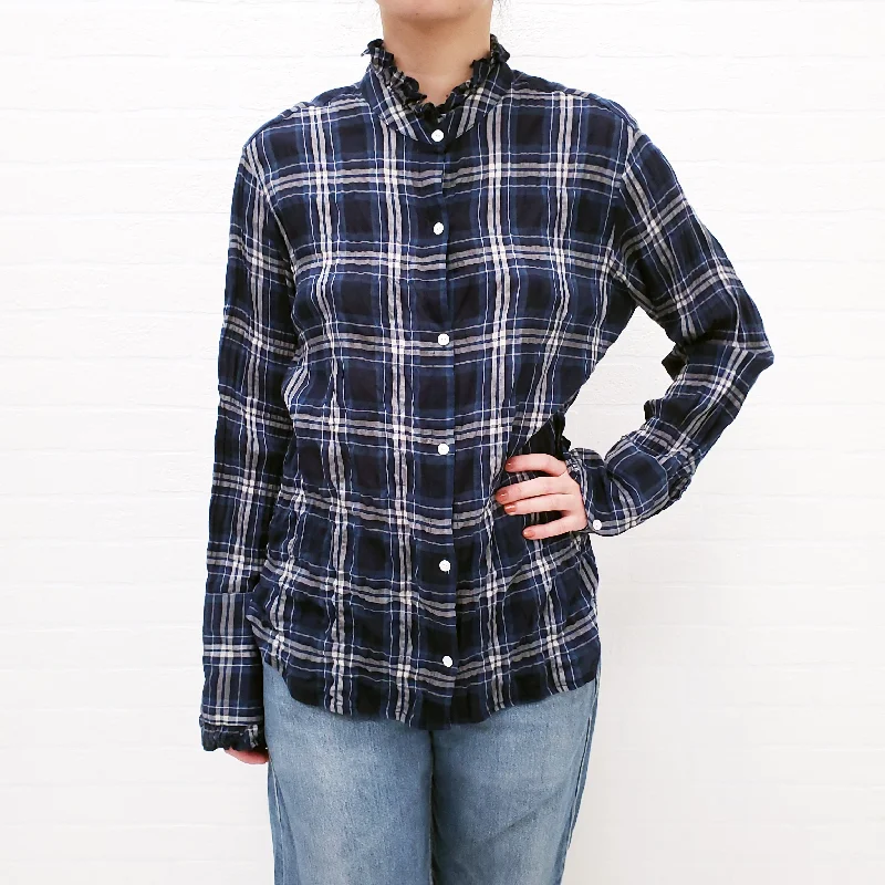 NILI LOTAN NAVY PLAID BLOUSE - SIZE L