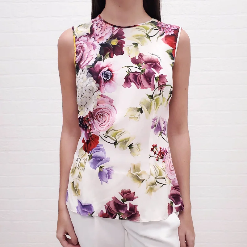 DOLCE & GABBANA SILK FLORAL SLEEVELESS BLOUSE - SIZE 38