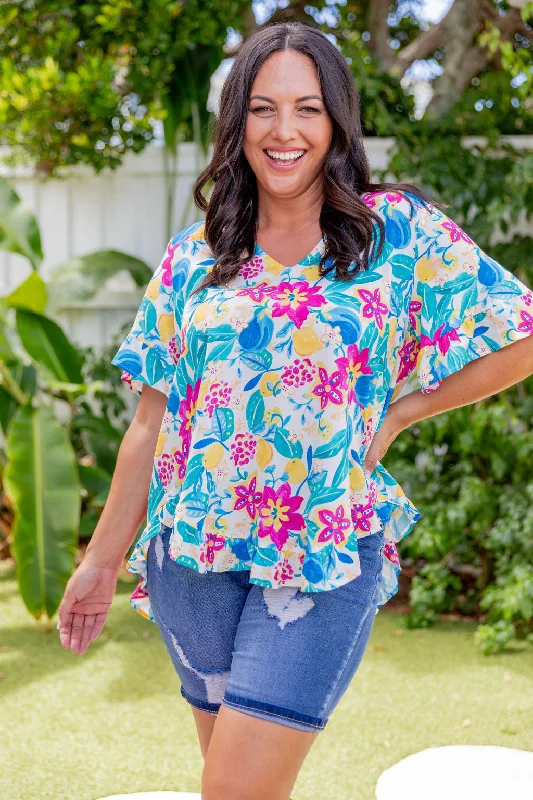 Natalie Top in Lemon Garden