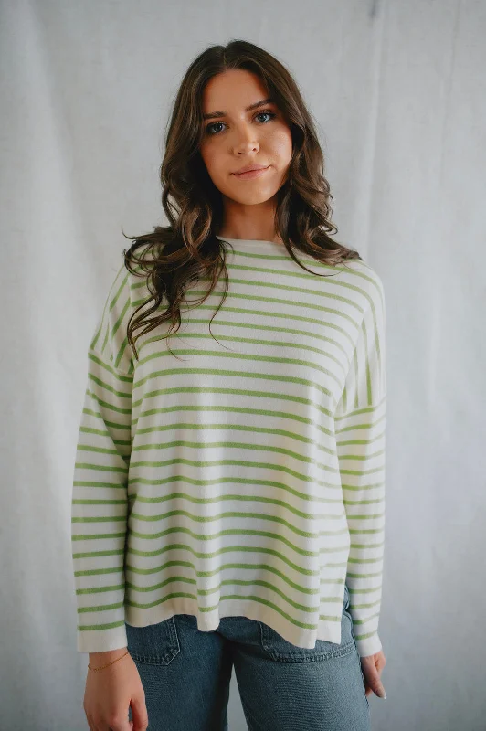 The Eileen Striped Sweater by FRNCH - Green Stripe