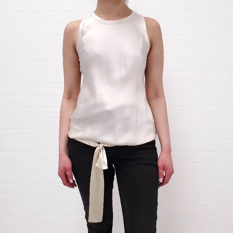 HELMUT LANG CREAM TANK TOP WITH KNOT DETAIL - SIZE S