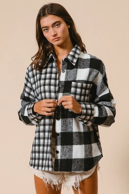 BiBi Plaid Fleece Button Down Long Sleeve Shirt Cozy Women's Winter