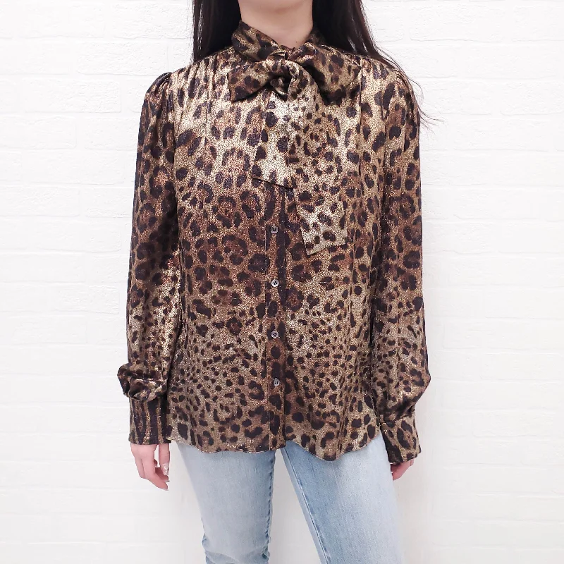 DOLCE & GABBANA LEOPARD METALLIC BLOUSE - SIZE 38