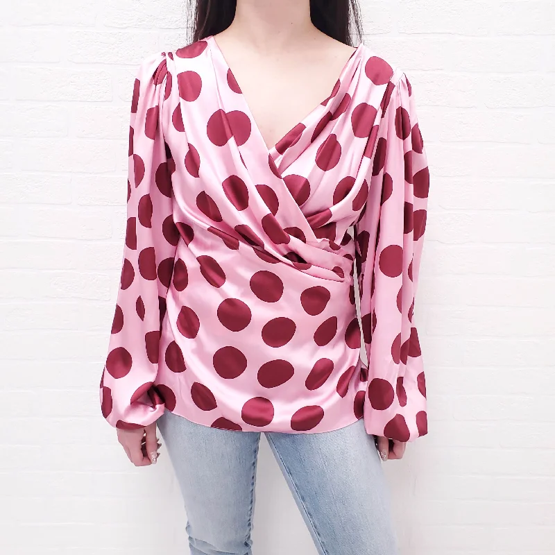 DOLCE & GABBANA PINK AND BURGUNDY POLKA DOT BLOUSE - SIZE 46