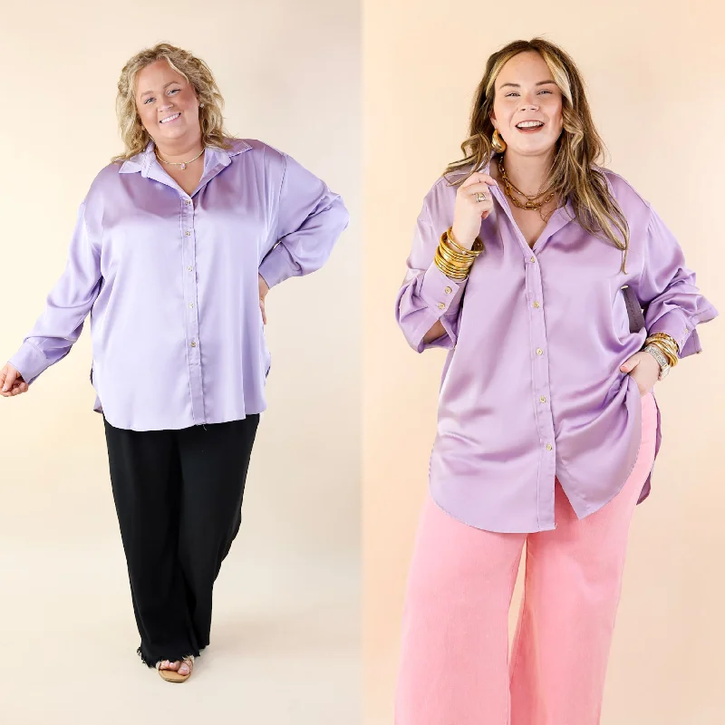 Tell Me Something Good Long Sleeve Button Up Top in Lavender Purple