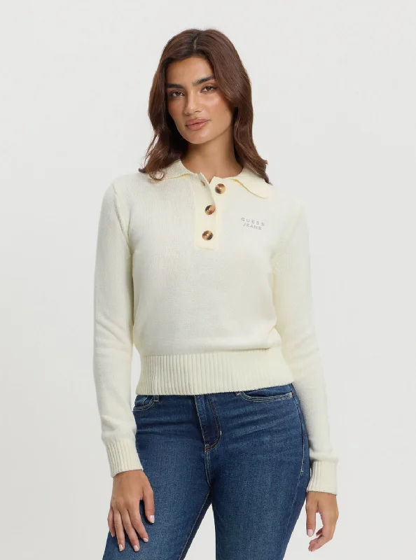 Guess Jeans White Polo Knit Jumper