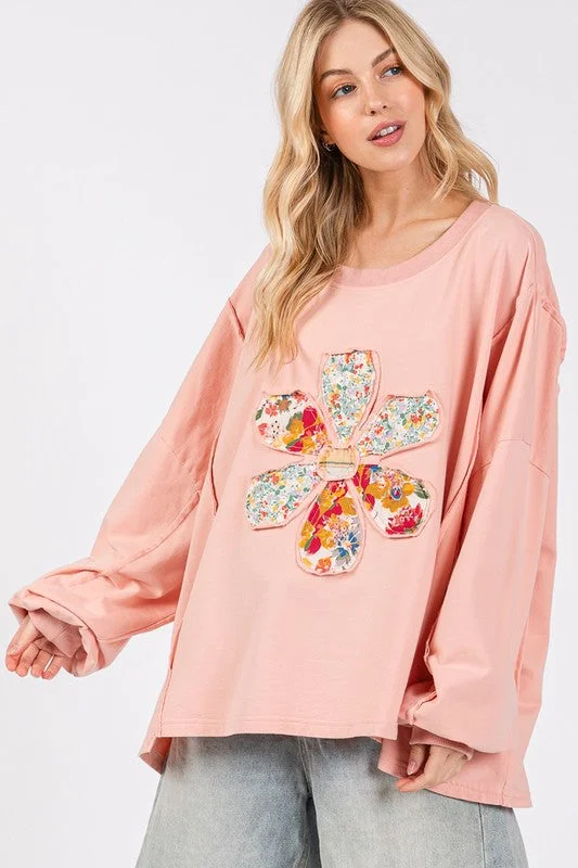 SAGE + FIG Flower Patch Dropped Shoulder Oversize Top Trendy Women's 