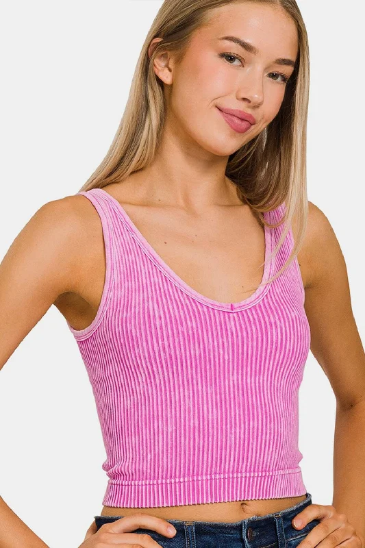 Zenana Washed Ribbed Cropped Tank Modern Women's 