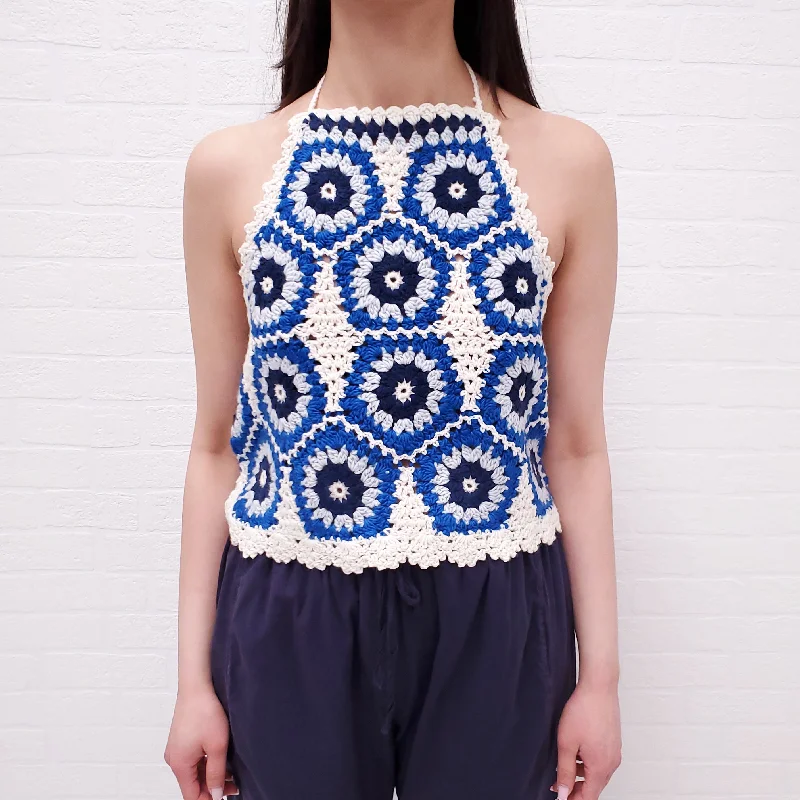 SEA NEW YORK BLUE CROCHET HALTER TOP - SIZE XL