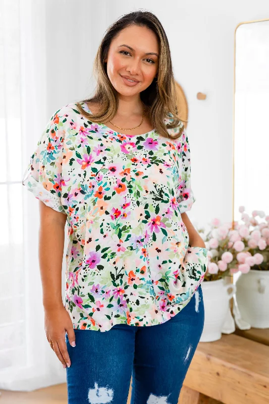 Julia Linen Blend Top in Rose Fleur