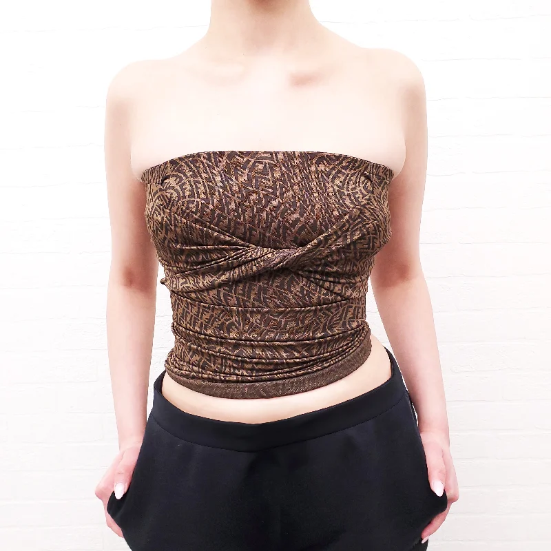 FENDI BROWN FF VERTIGO TWISTED TUBE TOP - SIZE 36