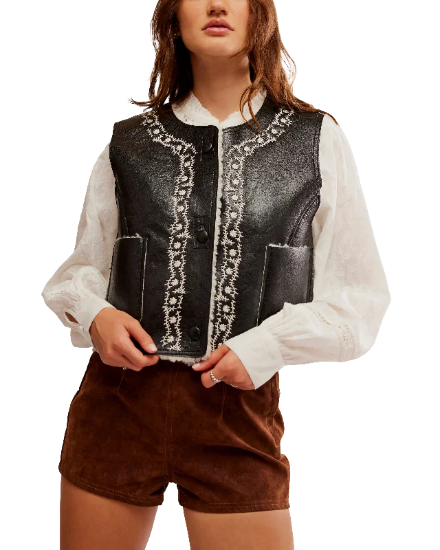 Travellers Leather Waistcoat in Black & Cream