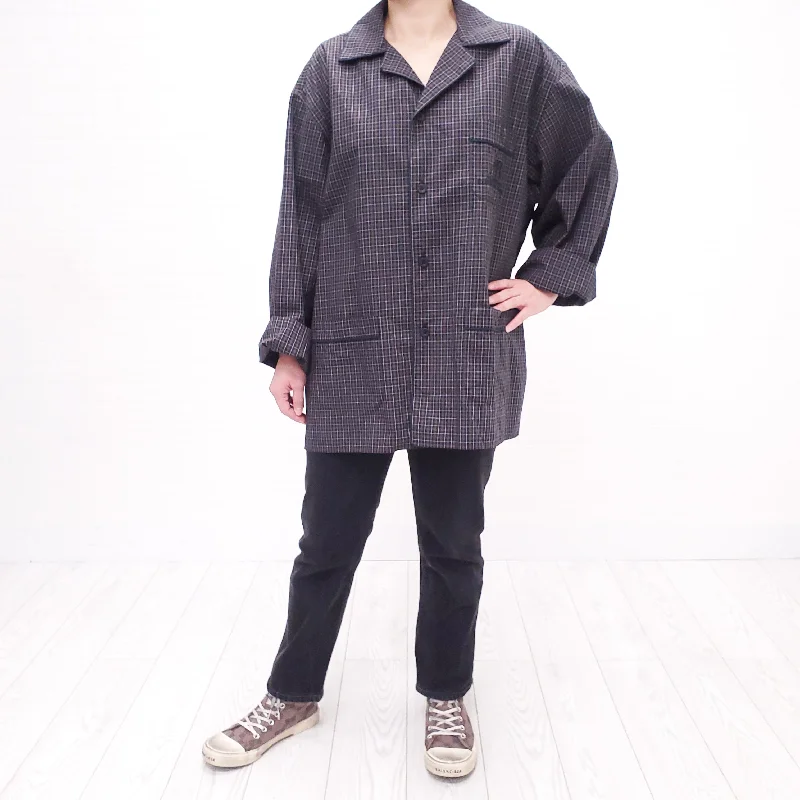 BALENCIAGA OVERSIZED PLAID PAJAMA LOGO BLOUSE - SIZE 34