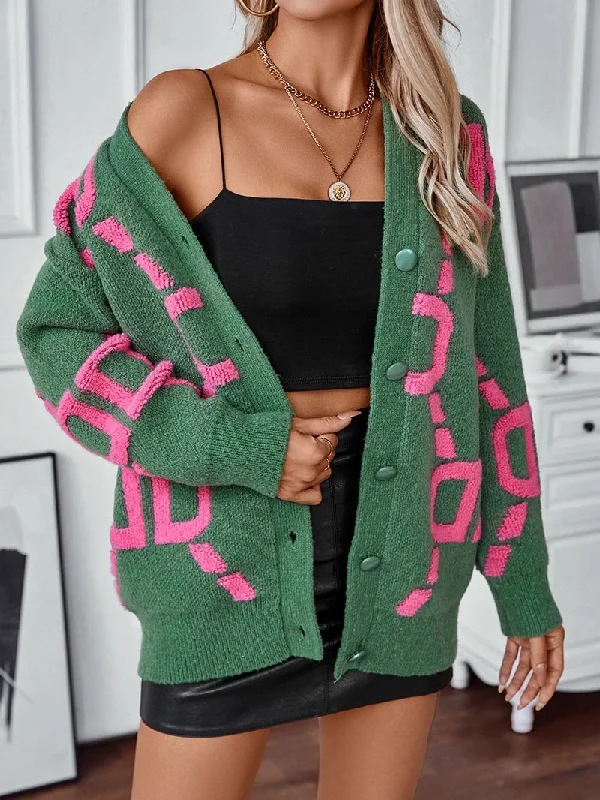 Casual Long Sleeve Abstract Loose Mid-Long Sweater Hip Women's Retro