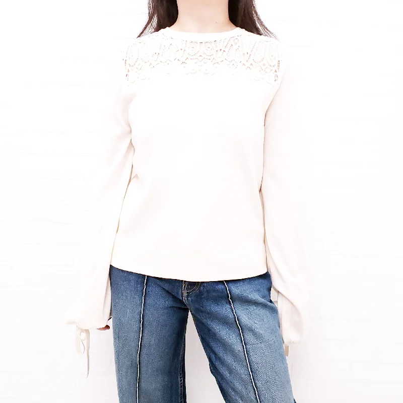 CHLOÉ CREAM KNIT SWEATER WITH EYELET DETAIL - SIZE S