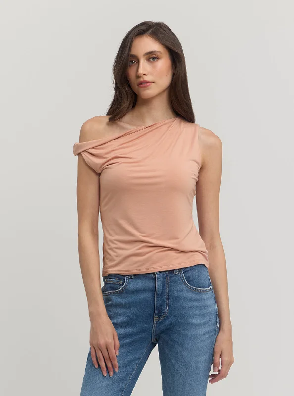 Beige Twisted Rita One Shoulder top